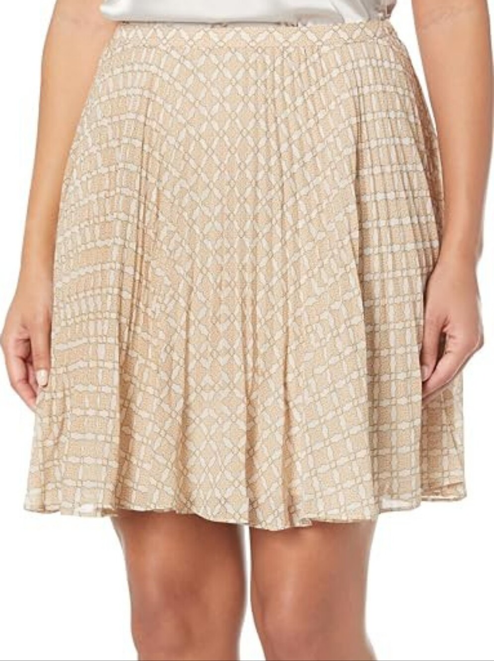 Club Monaco Medallion Pleated Mini Skirt Tan Cream Chiffon Size 14 Feminine